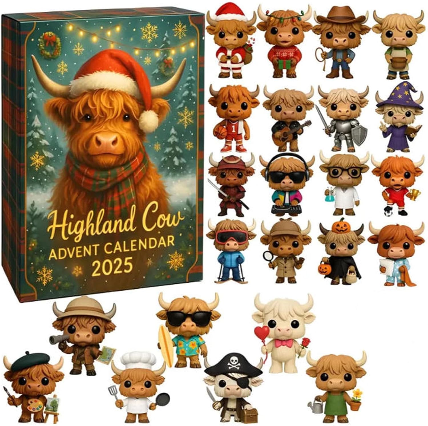 2025 Highland Cow Advent Calendar – 24-Day Christmas Countdown with Mini Highland Cow Figures, Festive Holiday Decor for Home & Party