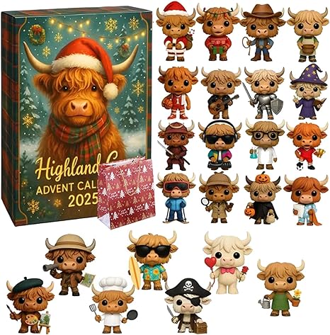 2026 Highland Cow Advent Calendar – 24-Day Christmas Countdown with Mini Highland Cow Figures