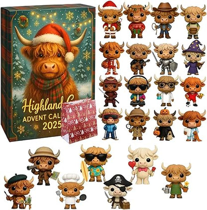 2026 Highland Cow Advent Calendar – 24-Day Christmas Countdown with Mini Highland Cow Figures