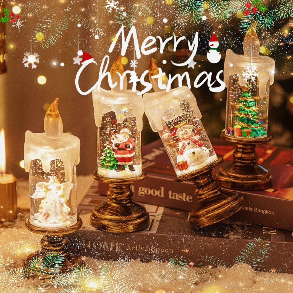 Honoson 4-Pack Christmas Flameless LED Candles – Spinning Snow Globe Glittering Water Candles, Battery Operated for Holiday Parties, Table Centerpieces and Home Decor