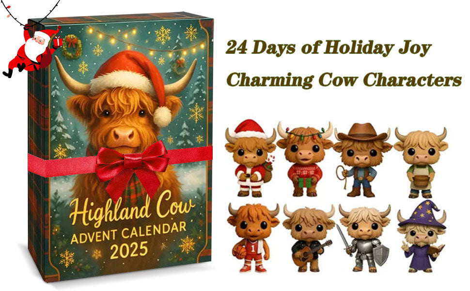 2025 Highland Cow Advent Calendar – 24-Day Christmas Countdown with Mini Highland Cow Figures, Festive Holiday Decor for Home & Party