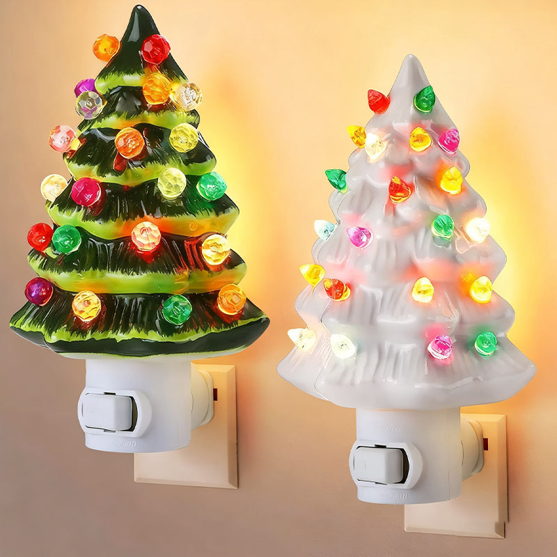 Christmas Tree Night Light – Resin Lamp with Colorful Bulbs and 360° Rotating Plug for Home Décor | aibgg