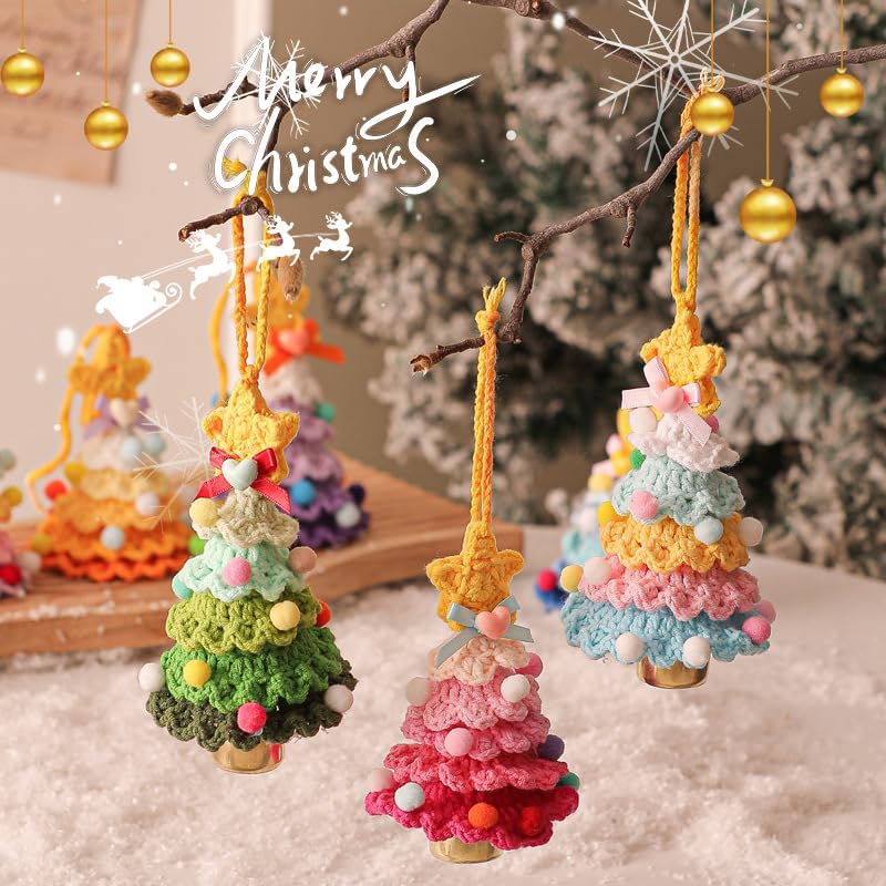 Handmade Crochet Christmas Ornaments – 2025 Knitted Plush Hanging Decorations for Tree, Home, and Car Rearview Mirror