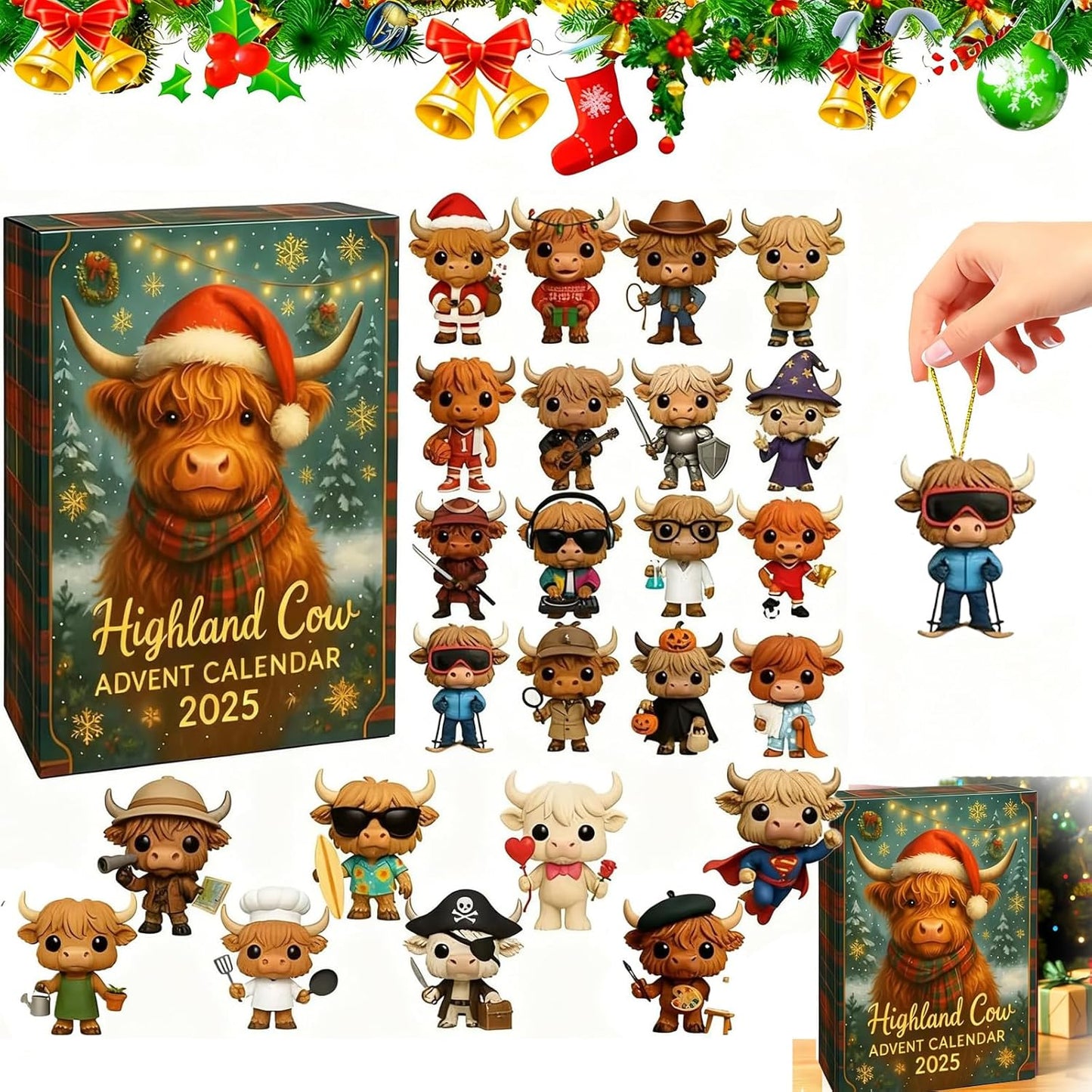 2026 Highland Cow Advent Calendar – 24-Day Christmas Countdown with Mini Highland Cow Figures