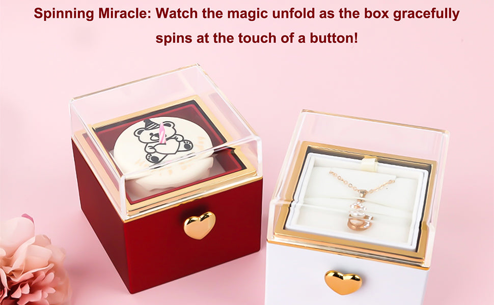 Rotating Reversible Ring Box – Candle & Birthday Cake Bear Design, Romantic Proposal Jewelry Holder, Gift for Her
