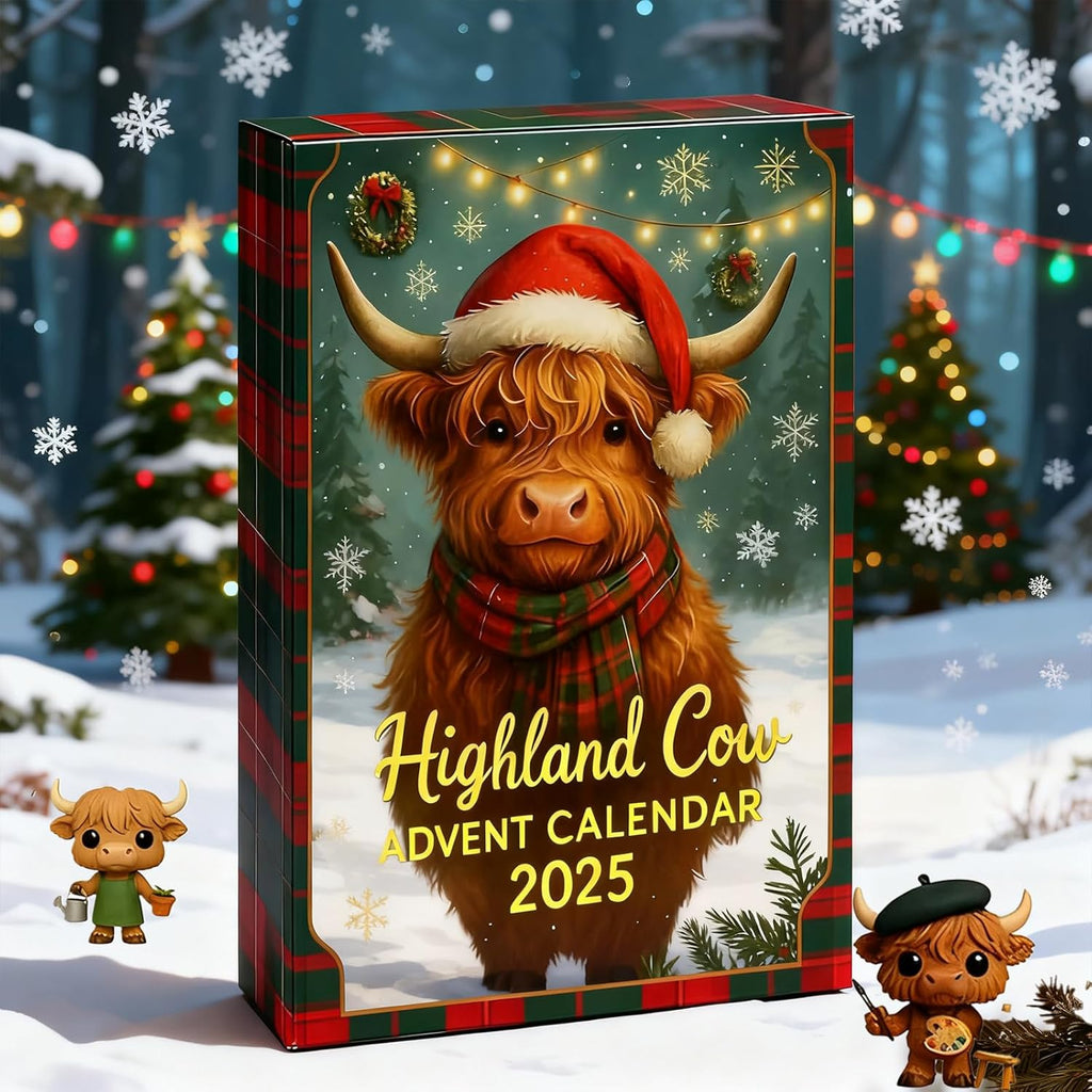 2025 Highland Cow Advent Calendar – 24-Day Christmas Countdown with Mini Highland Cow Figures, Festive Holiday Decor for Home & Party