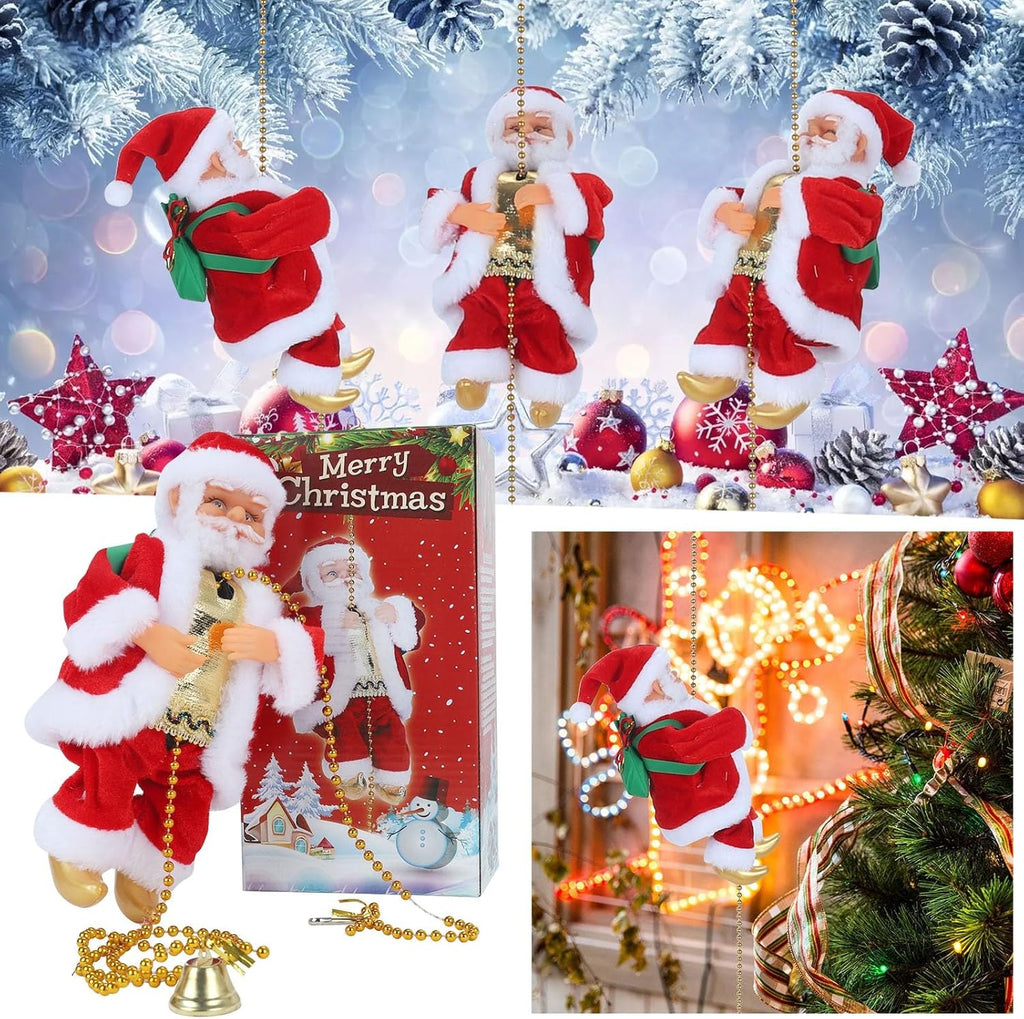 Electric Animated Climbing Santa Claus 2025 – Merry Christmas Ornament with Rope Ladder for Tree, Door, Indoor and Outdoor Holiday Decor
