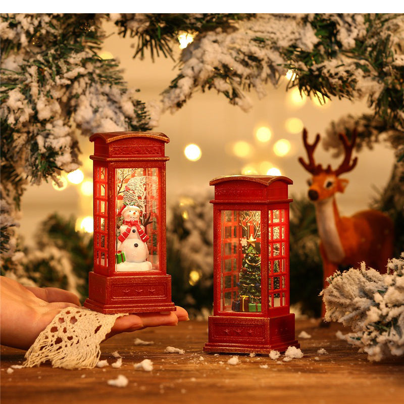 Christmas LED Telephone Booth Ornament – Small Lantern Oil Lamp for Holiday Decor, Coffee Shop and KTV Scene Layout