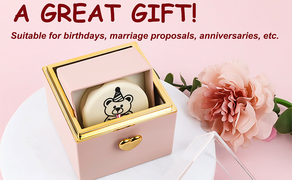 Rotating Reversible Ring Box – Candle & Birthday Cake Bear Design, Romantic Proposal Jewelry Holder, Gift for Her
