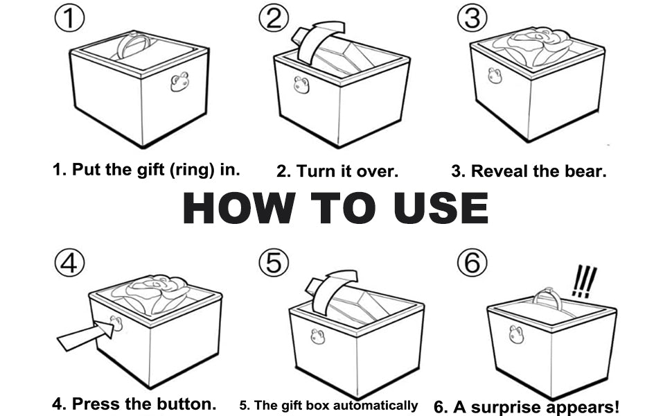 Rotating Reversible Ring Box – Candle & Birthday Cake Bear Design, Romantic Proposal Jewelry Holder, Gift for Her