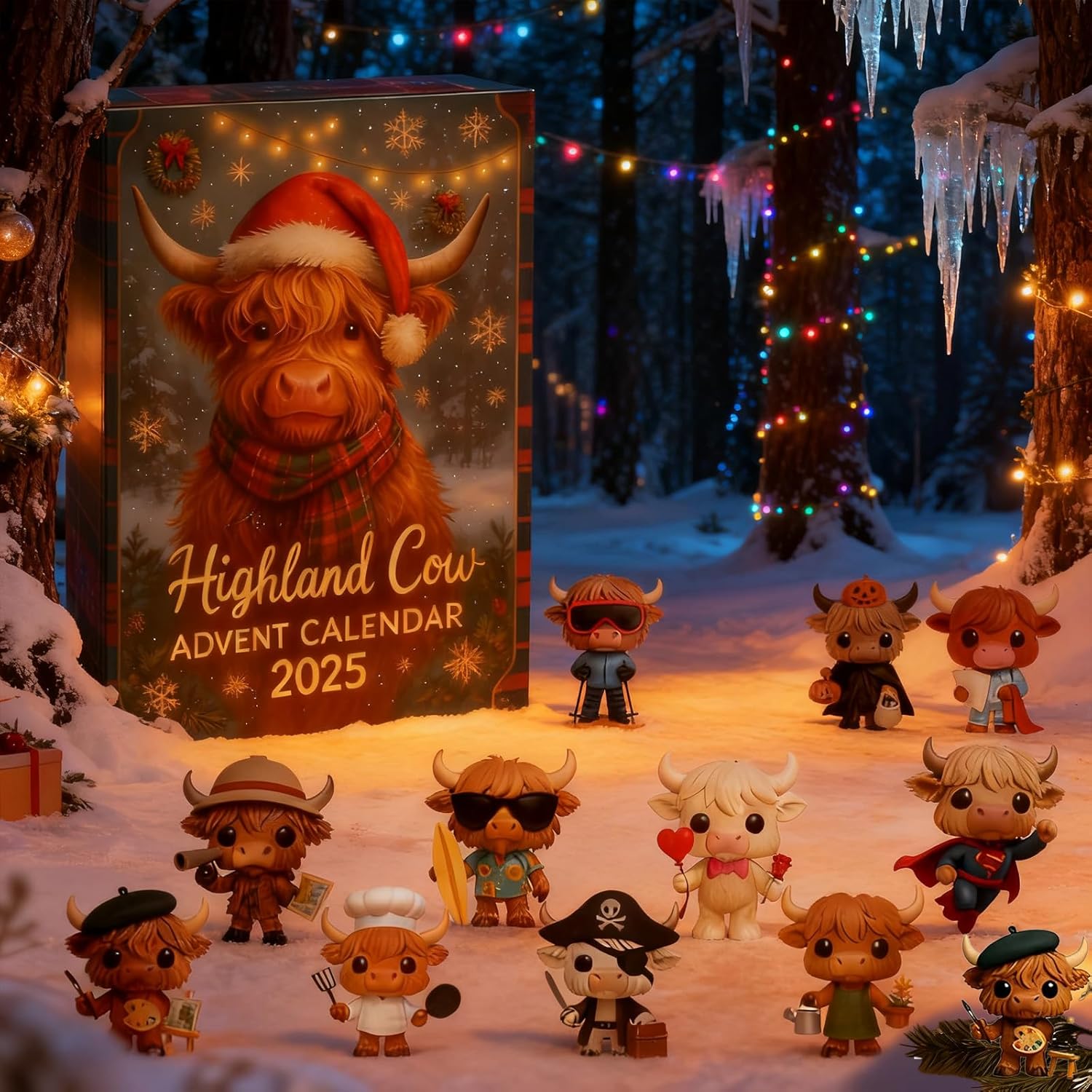 2025 Highland Cow Advent Calendar – 24-Day Christmas Countdown with Mini Highland Cow Figures, Festive Holiday Decor for Home & Party