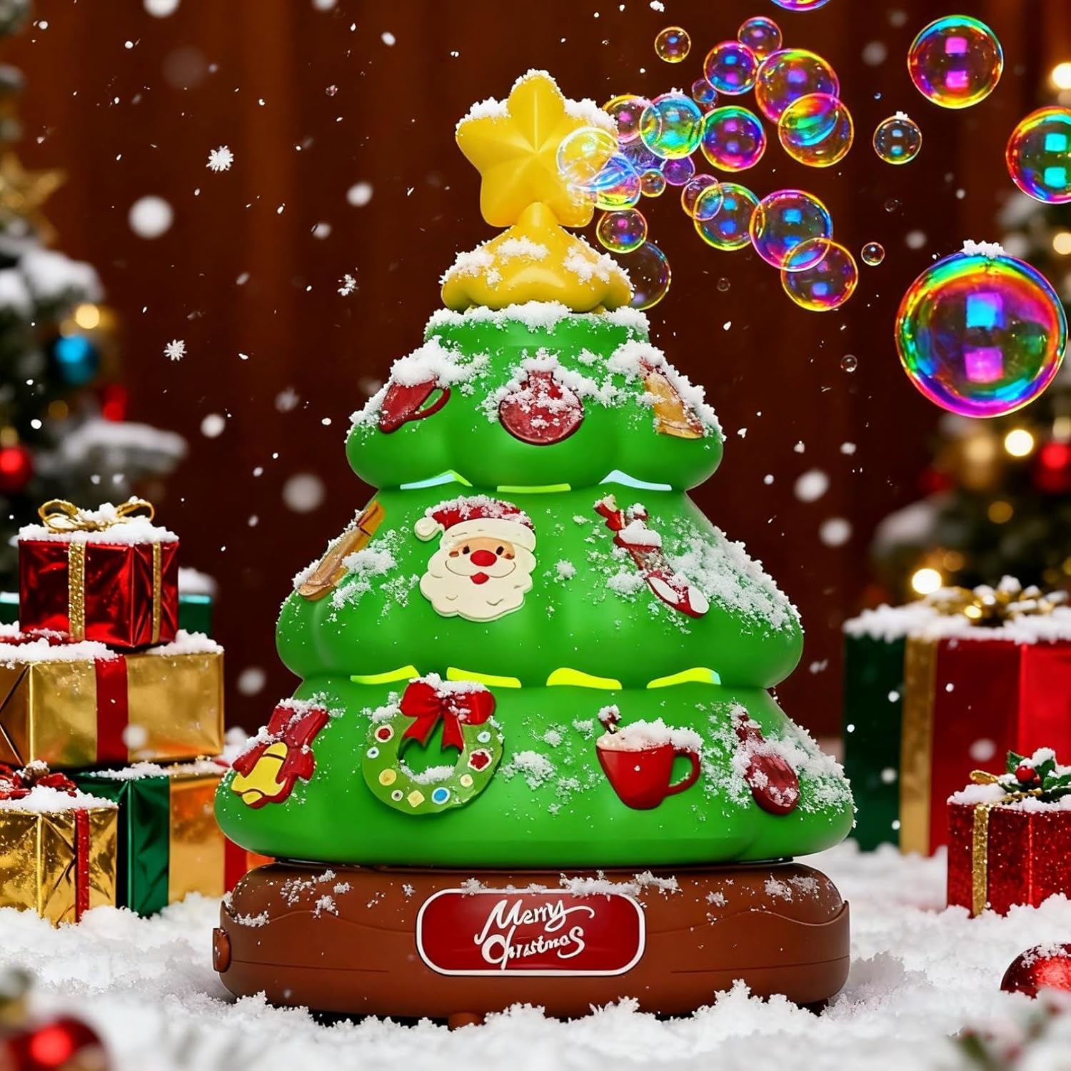 Christmas Bubble Machine – Light-Up Rotating Tree Music Box, Rechargeable Bubble Blower for Kids | aibgg