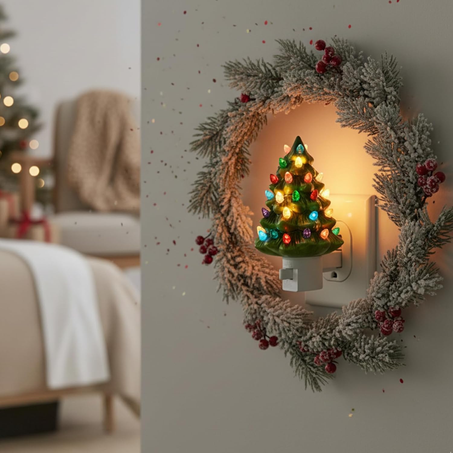 Christmas Tree Night Light – Resin Lamp with Colorful Bulbs and 360° Rotating Plug for Home Décor | aibgg