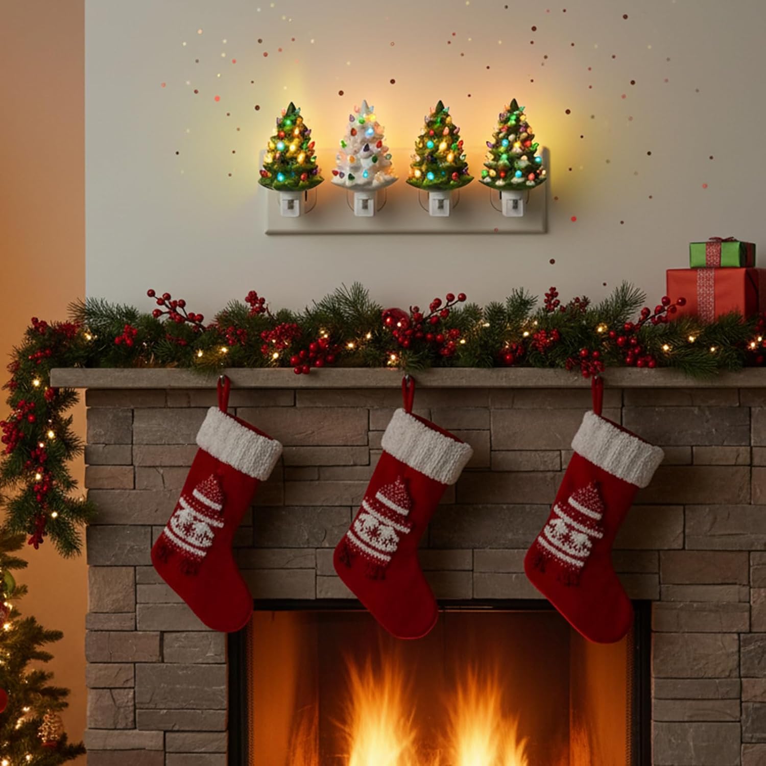 Christmas Tree Night Light – Resin Lamp with Colorful Bulbs and 360° Rotating Plug for Home Décor | aibgg