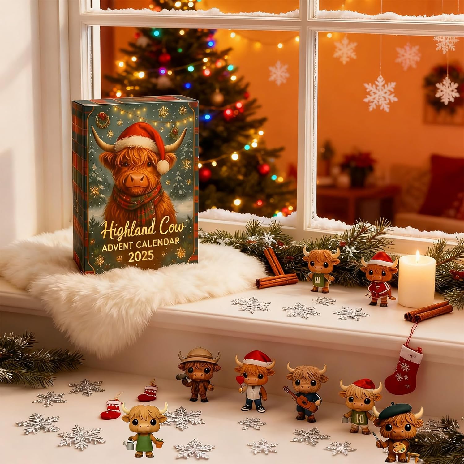 2025 Highland Cow Advent Calendar – 24-Day Christmas Countdown with Mini Highland Cow Figures, Festive Holiday Decor for Home & Party