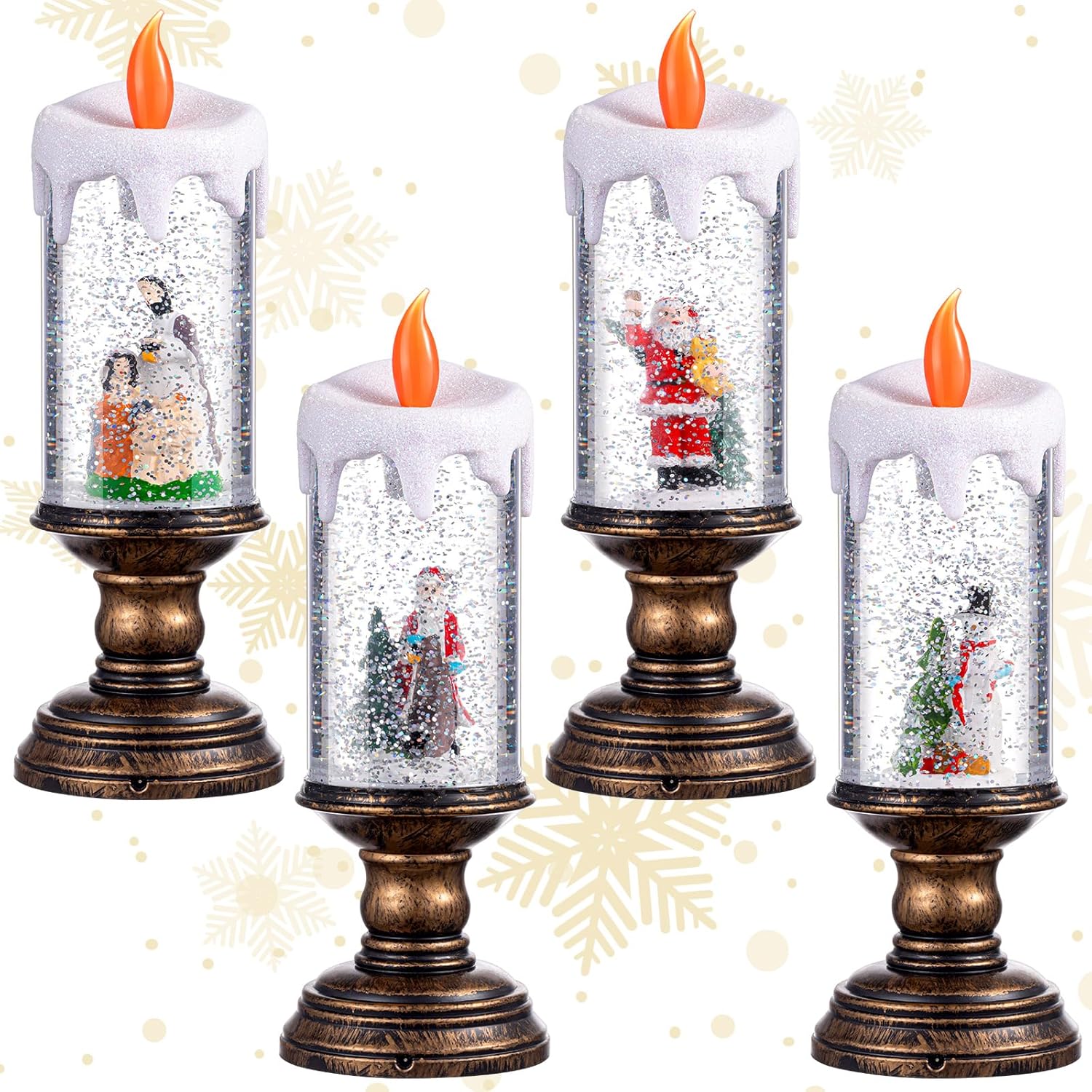Honoson 4-Pack Christmas Flameless LED Candles – Spinning Snow Globe Glittering Water Candles, Battery Operated for Holiday Parties, Table Centerpieces and Home Decor
