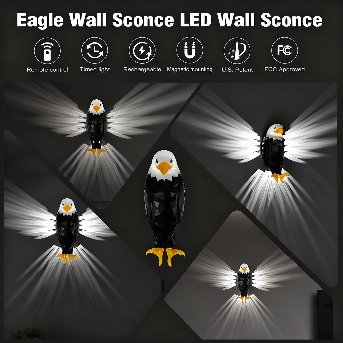 Festive Bald Eagle Wall Light – Holiday Night Lamp