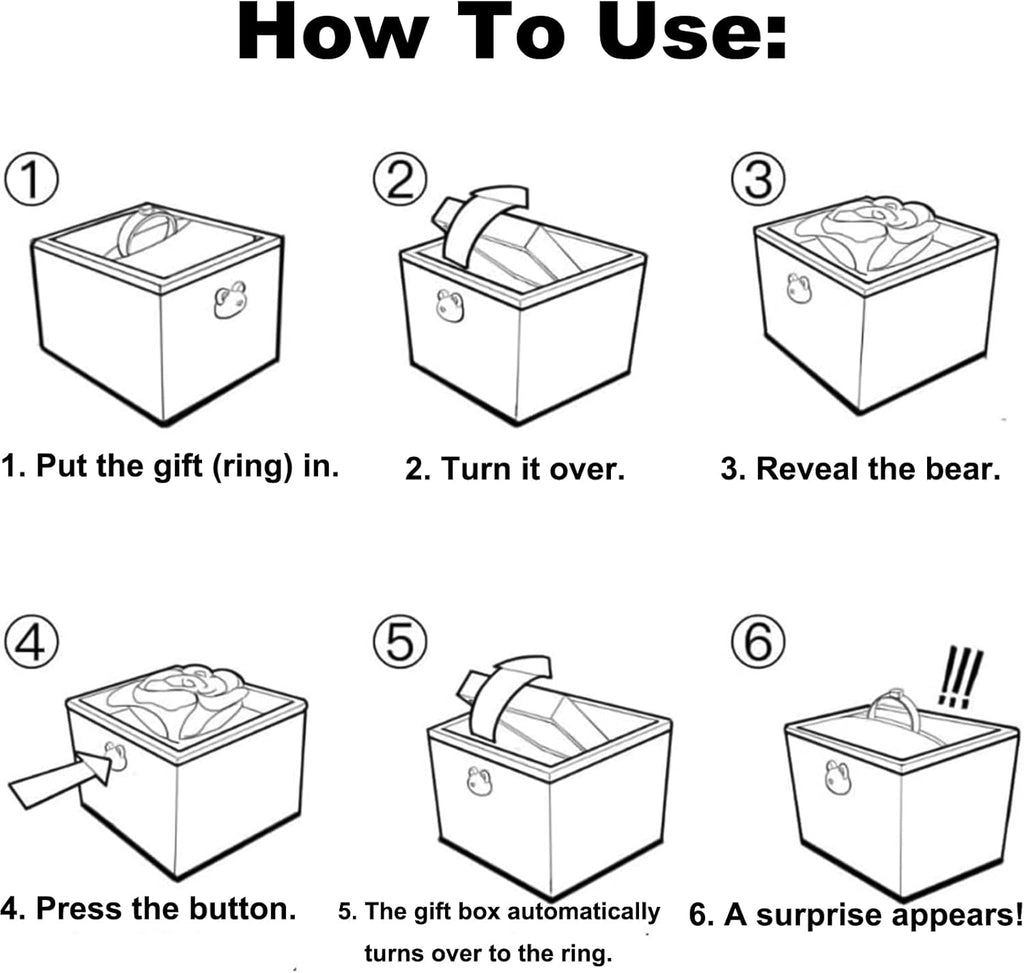 Rotating Reversible Ring Box – Candle & Birthday Cake Bear Design, Romantic Proposal Jewelry Holder, Gift for Her