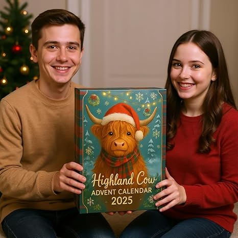 2025 Highland Cow Advent Calendar – 24-Day Christmas Countdown with Mini Highland Cow Figures, Festive Holiday Decor for Home & Party